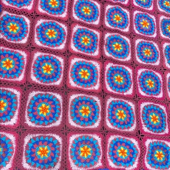 Truly VINTAGE crochet throw blanket colorful pink blue yellow 53 x 64 - Picture 14 of 14